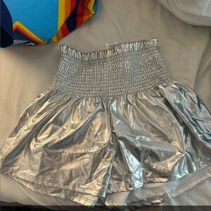 SHEIN Metallic Silver High Waist Shorts